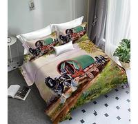 Biznest Complete Bedding Set 4 Pcs Fitted Bed Sheet Duvet Cover 2 Pillow Cases Wagon Caravan Picture Print (Style Caravan 3, Double)