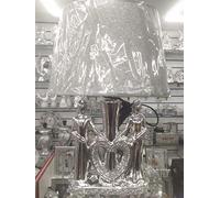 Biznest Couple Table Lamp with Shade Crushed Diamond Ceramic Base Silver Sparkling Bedside Style 3