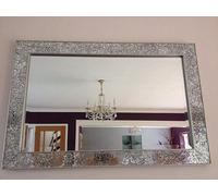 Biznest Crackle Mirror Mosaic Beveled Silver Frame Glass 90X60Cm Living Lounge Wall Hall
