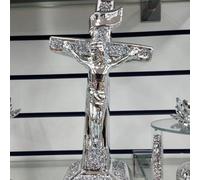 Biznest Cross Silver Ornament Bling Crushed Diamond Display Decor Gift