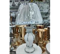 Biznest Crush Crystal Ceramic Full White Silver Straight Line Design Table Lamp Home Decor Diamante with White Silver Shade