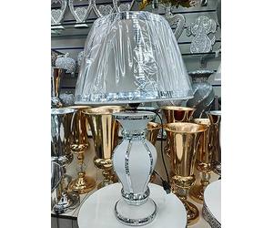 Biznest Crush Crystal Ceramic Full White Silver Straight Line Design Table Lamp Home Decor Diamante with White Silver Shade