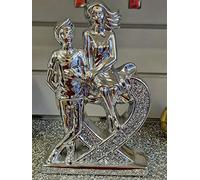 Biznest Crushed Crystal Diamond Romantic Couple Heart Ornament Silver Showpiece Love Gifts For Girlfriend, Boyfriend, Birthday, Husband, Wife