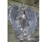 Biznest Crushed Crystal Diamond Silver Angel With Long Wings Ornament Shelf Sitter