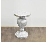 Biznest Crushed Crystal Effect Loose Diamond Filled End Table Mirrored Stripes Round Living Room Shiny Hourglass Ceramic 60X40 Cm