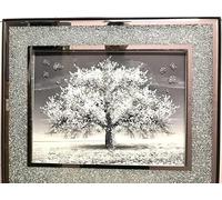 Biznest CRUSHED CRYSTAL SILVER BLOSSOM TREE MODERN 3D GLITTER LIQUID ART CRUSH FRAME PICTURE WALL ART 55x45cm (Silver)