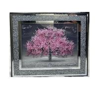Biznest CRUSHED CRYSTAL SILVER BLOSSOM TREE MODERN 3D GLITTER LIQUID ART CRUSH FRAME PICTURE WALL ART 55x45cm