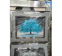 Biznest CRUSHED CRYSTAL SILVER BLOSSOM TREE MODERN 3D GLITTER LIQUID ART CRUSH FRAME PICTURE WALL ART 45x45cm (Blue)