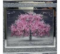 Biznest Crushed Crystal Silver Blossom Tree Modern 3D Glitter Liquid Art Wall Art 55X45Cm
