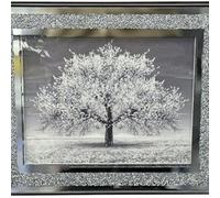 Biznest Crushed Crystal Silver Blossom Tree Modern 3D Glitter Liquid Art Wall Art 55X45Cm (Silver)