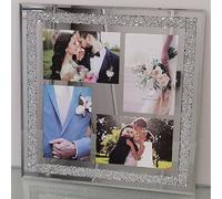 Biznest Crushed Crystals Photo Frame Silver Mirrored Crushed Jewel Crystal Diamante Picture Frame (6X4 Inches Hold 4 Picture)
