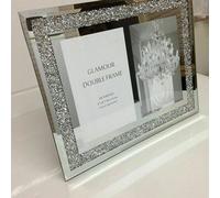 Biznest Crushed Crystals Photo Frame Silver Mirrored Crushed Jewel Crystal Diamante Picture Frame (Double Picture Frame)