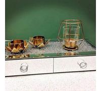 Biznest Crushed Diamond 2 Drawer Crystal Silver Mirrored Jewellery Box Organiser 39X17Cm