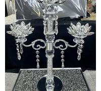 Biznest Crushed Diamond Candle Holder Silver Crystals Filled 3 Flower Tier Romany Lotus Sparkle Ornament Bling