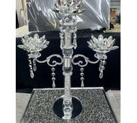 Biznest Crushed Diamond Candle Holder Silver Crystals Filled 3 Flower Tier Romany Lotus Sparkle Ornament Bling Crushed Diamond Gift, Birthday Present Gift