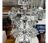 Biznest Crushed Diamond Candle Holder Silver Crystals Filled 7 Flower Tier Romany Lotus Sparkle Ornament Bling