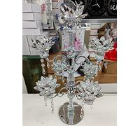 Biznest Crushed Diamond Candle Holder Silver Crystals Filled 7 Flower Tier Romany Lotus Sparkle Ornament Bling Crushed Diamond Gift Birthday Present Gift