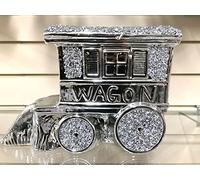 Biznest Crushed Diamond Caravan Square Gypsy Crystal Ornament Shelves Silver/Gold Roof Wagon (Silver)
