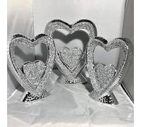 Biznest Crushed Diamond Ceramic Set Of 3 Beautiful Heart Diamond Sparkle Sculpture Home Decor Ornaments Diamond 3 Heart Set