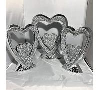 Biznest Crushed Diamond Ceramic Set of 3 Beautiful Heart Diamond Sparkle Sculpture in Gift Box Home Decor Ornaments Diamond Heart Gift for Friend Wedding Birthday Anniversary 3 Heart Set