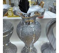 Biznest Crushed Diamond Ceramic Silver Vase With Dual Design Decoration Ornament