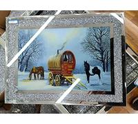 Biznest Crushed Diamond Chopping Board with 1 Wagon Caravan Picture Crystal Filled Silver PLACEMAT Crush Sparkly WAGAN