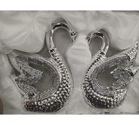 Biznest Crushed Diamond Crystal Glass Couple Swan Figurine Ornament Home Décor