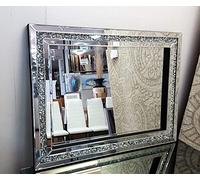 Biznest Crushed Diamond Crystal Glass Silver Frame Large Jewel Wall Mirror Loose Diamante NEW Crystal Square 60x80cm