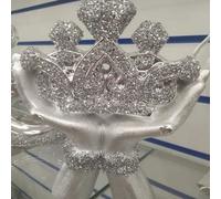 Biznest Crushed Diamond Crystal Silver Crown In Hands Figurine Ornament Home Décor Shelf Décor Table Decoration