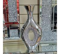 Biznest Crushed Diamond Crystal Sparkly Silver Chrome Flower Vase 40Cm Home Table Birthday Wedding Décor Gift For Love Ones