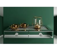 Biznest Crushed Diamond Floating & Wall Shelf 2 Drawer Crystal Silver Mirrored Jewellery Box Organiser 39X17Cm