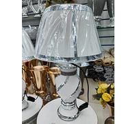 Biznest Crushed Diamond Full White Spiral Design Line Silver Ceramic White Bling Table Lamp with Style Shade
