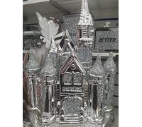 Biznest Crushed Diamond Shiny Princess Castle Desk Table Shelf Sitter Crystal Filled Diamante Silver Mirror Mirrored Shade White