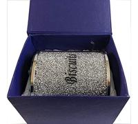 Biznest Crushed Diamond Silver Biscuit Cookies Canister Jar Tin Kitchen Storage Containers Silver Trimmings Crystal Filled Gift