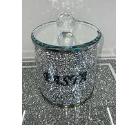 Biznest CRUSHED DIAMOND SILVER CRYSTAL PASTA JAR WITH MIRROR LID, KITCHEN SPARKLY BLING