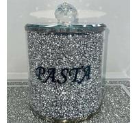 Biznest Crushed Diamond Silver Crystal Pasta Jar With Mirror Lid, Kitchen Sparkly Bling