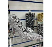 Biznest Crushed Diamond Silver Crystal, Stunning Sparkly Flower Heel Shoe Ornament Home