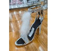 Biznest CRUSHED DIAMOND SILVER CRYSTAL, STUNNING SPARKLY WHITE FEATHER SHOE ORNAMENT,