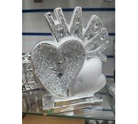 Biznest Crushed Diamond Silver Heart HAPPY Sparkle Ornament Bling Love Home Decor