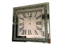 Biznest Crushed Diamond Silver Square Wall Clock Roman Numbers