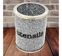 Biznest Crushed Diamond Silver Utensil Holder Crystal Utensils Pot Jar Kitchen Storage Bin