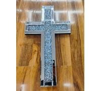 Biznest Crushed Diamond Wall Holy Cross With Mirror 40X60Cm Decorative Hanging Cross For Wall Sculpture Art For Wall Home Décor