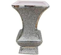 Biznest Crushed Jewel Diamante Square Shaped Crystal Vase Glitter Silver Effect Design With Mirror Bordered Art Decor 40 Cm Tall