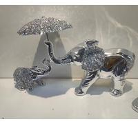 Biznest Crushed Jewel Elephant with Umbrella & Baby Elephant Beautiful Decorative Shelf Ornament Sparkle Bling Home Decor Best Gift
