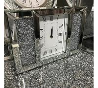 Biznest Crushed Jewel Mirror Wall Clock Roman Numbers Diamante Mirror Glass Clock H 27 X W 40 X D 8Cm