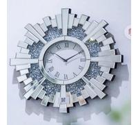 Biznest Crushed Jewel Round 60Cm Sunburst Mirrored Office Wall Clock Modern Living Room Badroom Decor