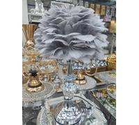 Biznest Crystal Diamante Grey Feather Table Lamp Beautiful Bedside & Desk Table Lamp Height: 60Cm, Width: 31.5Cm