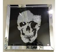Biznest Crystal Effect Skull Mirrored Wall Art - Silver Height: 60Cm, Width: 60Cm