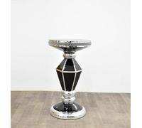 Biznest Crystal Side Table Black Hexagonal Column Base Large Italian Sparkly Home Decor Greek Key Pattern Bordered Mirror 60X40 Cm