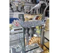 Biznest Crystal Silver Square Crushed Jewel Diamond Filled Glass Flower Pot Breeding Bling Desktop Home Decor Floral Display Canister Artificial Plant Mirrored Sparkle Garden Container 15 X 12 Cm